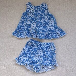 Rabbit Bear Organic Blue Floral Baby Girl Set